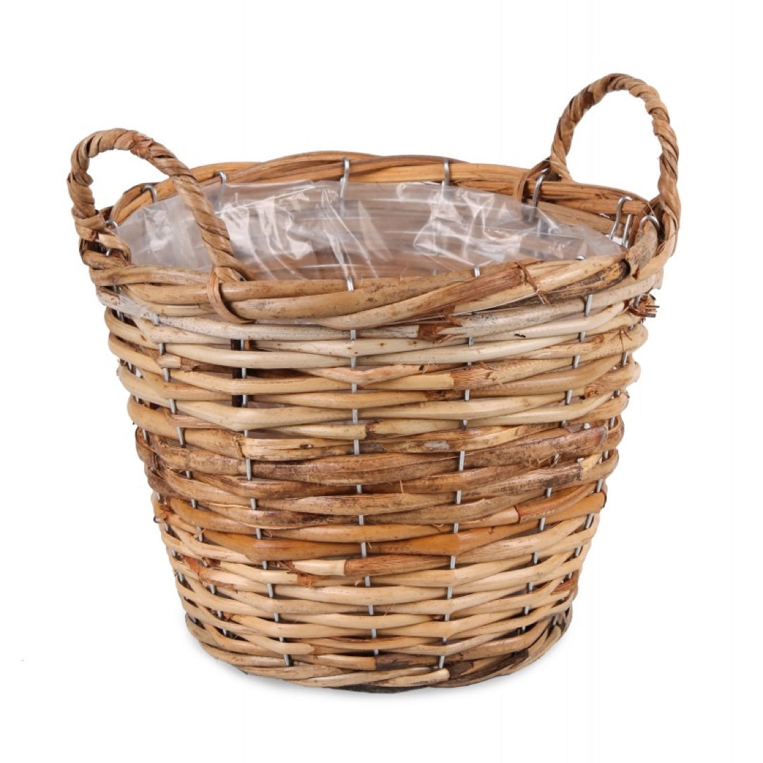 Kosz rattanowy okrągły z folią i uchwytami Tin Tours TIN6130.5, rozmiar 25 cm na białym tle