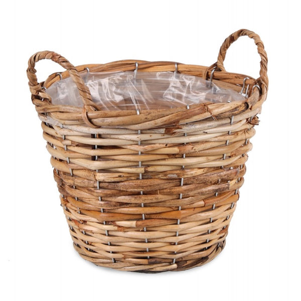 Kosz rattanowy okrągły z folią i uchwytami Tin Tours TIN6130.5, rozmiar 25 cm na białym tle
