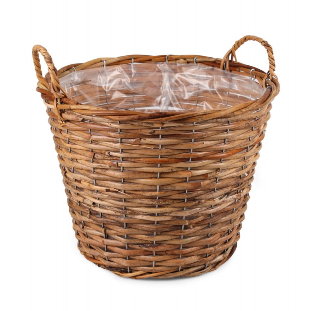 Kosz rattanowy okrągły z folią i uchwytami Tin Tours TIN6130.5, rozmiar 35 cm na białym tle