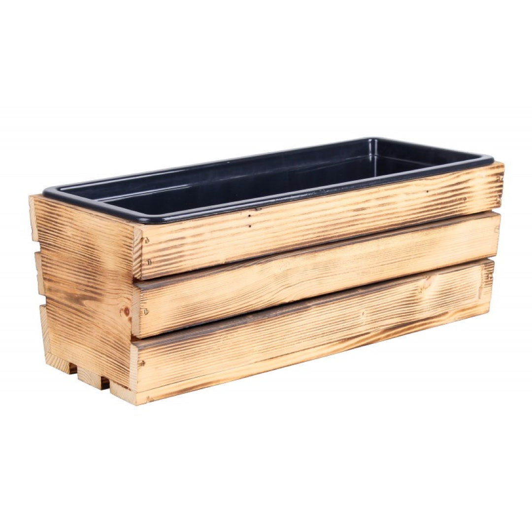 Skrzynka drewniana opalana z wkładem Tin Tours TD100-W40.OP, 40 cm, na białym tle