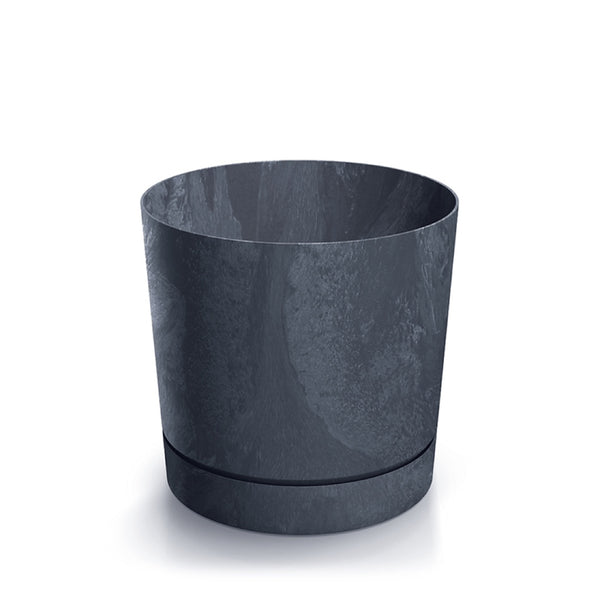 Cylindryczna doniczka Tubo P Beton Effect Prosperplast w kolorze antracytowym na białym tle