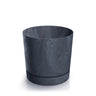 Cylindryczna doniczka Tubo P Beton Effect Prosperplast w kolorze antracytowym na białym tle