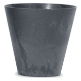 Antracytowa doniczka Tubus Beton Effect Prosperplast z betonowym wzorem na białym tle