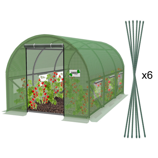 Zielony tunel foliowy ogrodowy 3 x 2 x 2 m Garden Line z sześcioma tyczkami w zestawie, wizualizacja producenta