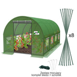 Zielony tunel foliowy ogrodowy 6 x 3 x 2 m Garden Line z ośmioma tyczkami, śledziami i sznurkiem, wizualizacja producenta