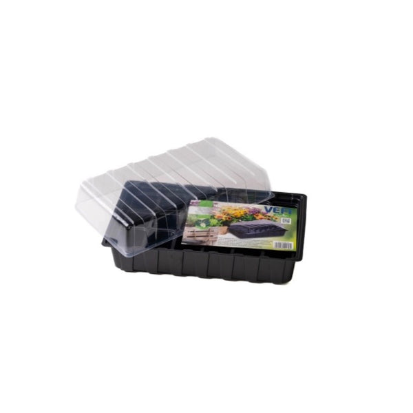 Czarna miniszklarenka Vefi 36 x 22 cm z przezroczystą pokrywą na białym tle