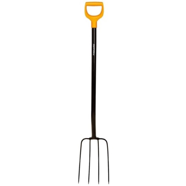 Metalowe widły do kompostu Fiskars Solid z pomarańczowym uchwytem D