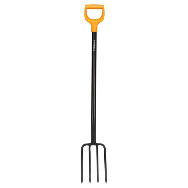 Metalowe widły do kopania Fiskars Solid z pomarańczowym uchwytem D