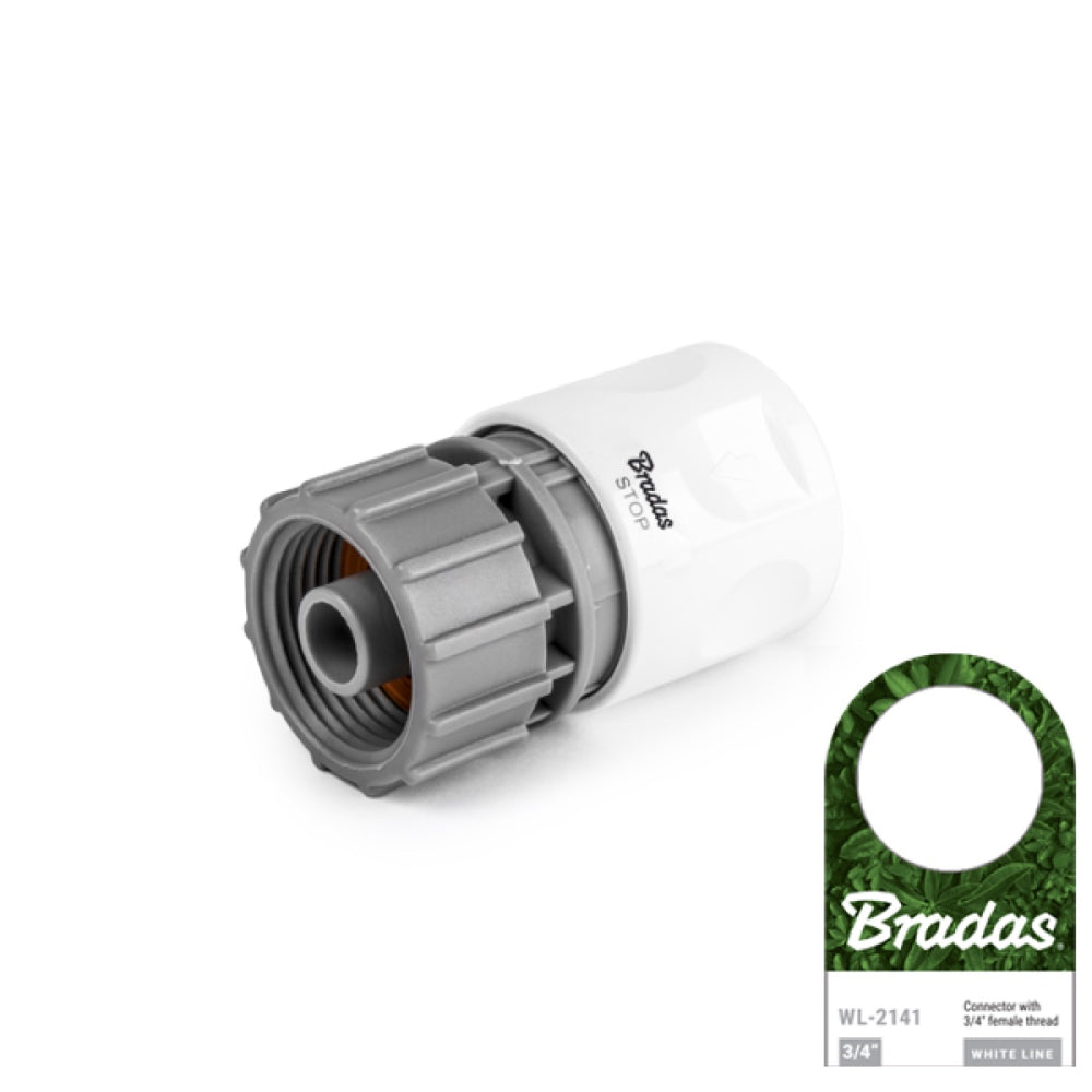 Biało-szare szybkozłącze ze stopem i gwintem wewnętrznym 3/4" Bradas White Line WL-2141 z przywieszką producenta
