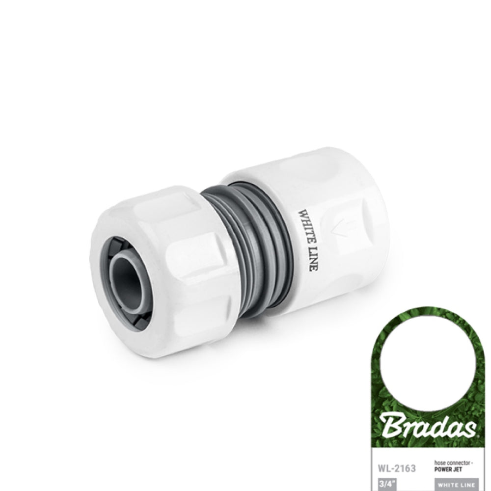 Biało-szare szybkozłącze Power Jet na wąż 3/4" Bradas White Line WL-2163 z przywieszką producenta