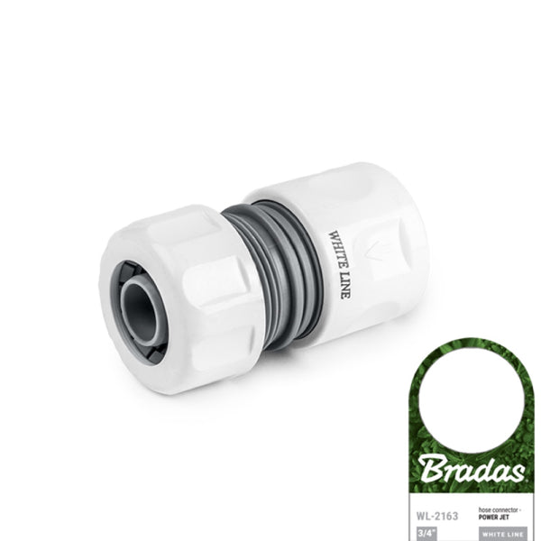 Biało-szare szybkozłącze Power Jet na wąż 3/4" Bradas White Line WL-2163 z przywieszką producenta