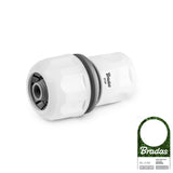 Biało-szare szybkozłącze ze stopem Bradas White Line WL-2180 z napisem STOP i przywieszką producenta
