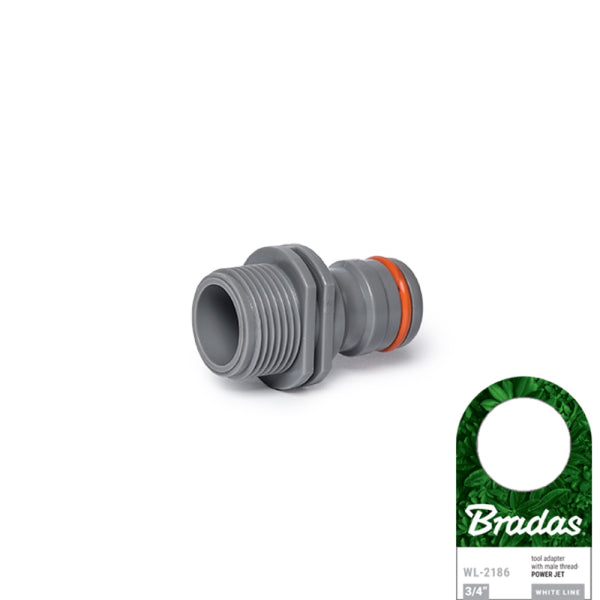 Szare przyłącze Power Jet z gwintem zewnętrznym 3/4" Bradas White Line WL-2186 z pomarańczowym pierścieniem i przywieszką