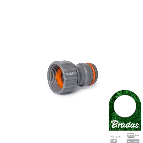 Szare przyłącze na kran Power Jet z gwintem wewnętrznym 3/4" Bradas White Line WL-2191 z pomarańczowym wnętrzem i przywieszką