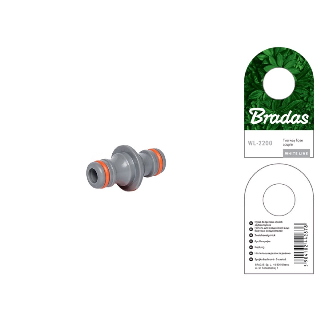 Dwójnik do szybkozłączy Bradas WL-2200 z przednią i tylną stroną przywieszki producenta