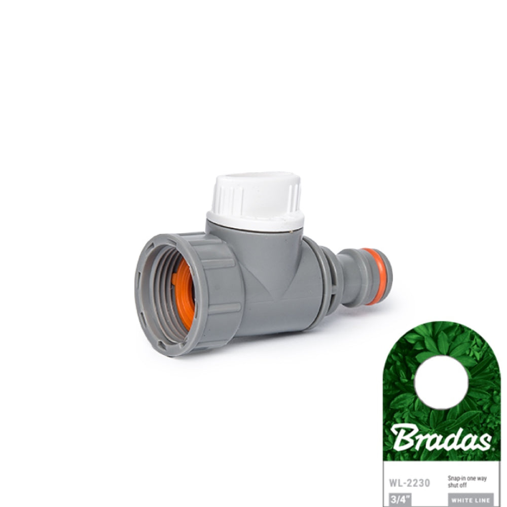 Szaro-pomarańczowe przyłącze na kran z białym zaworem Bradas White Line WL-2230 z przywieszką producenta