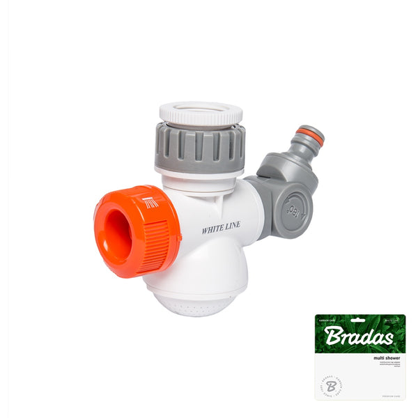 Biało-pomarańczowe przyłącze na kran Multi Shower Bradas White Line WL-3140 z szarym wyjściem na wąż