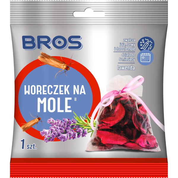 Woreczek na mole Bros o zapachu lawendy w opakowaniu