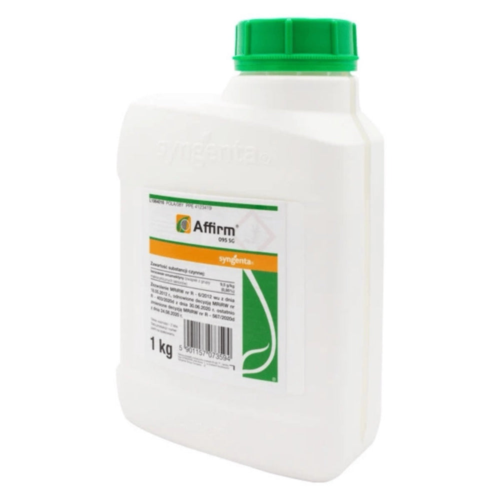 Pojemnik 1 kg insektycydu Affirm 095 SG firmy Syngenta z zieloną nakrętką