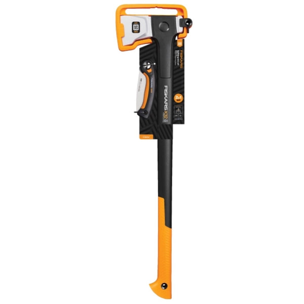 Zestaw Fiskars z siekierą rozłupującą X32 i składaną piłą SW68 w opakowaniu producenta