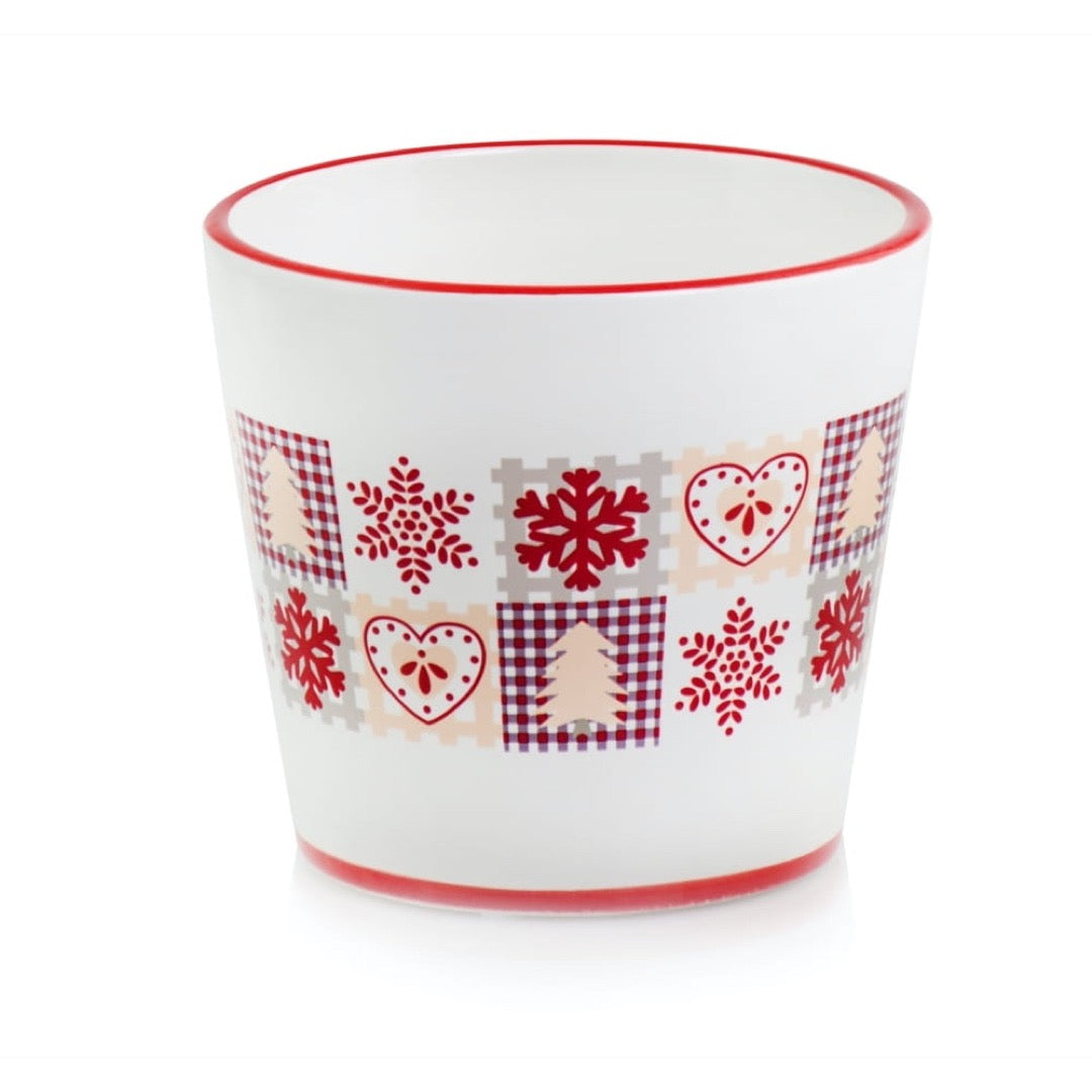 Biało-czerwona świąteczna donica ceramiczna Polnix Christmas 39.064.14 na białym tle