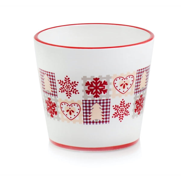 Biało-czerwona świąteczna donica ceramiczna Polnix Christmas 39.064.14 na białym tle