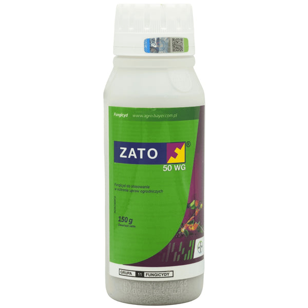 Butelka 150 g fungicydu Zato 50 WG Bayer na białym tle