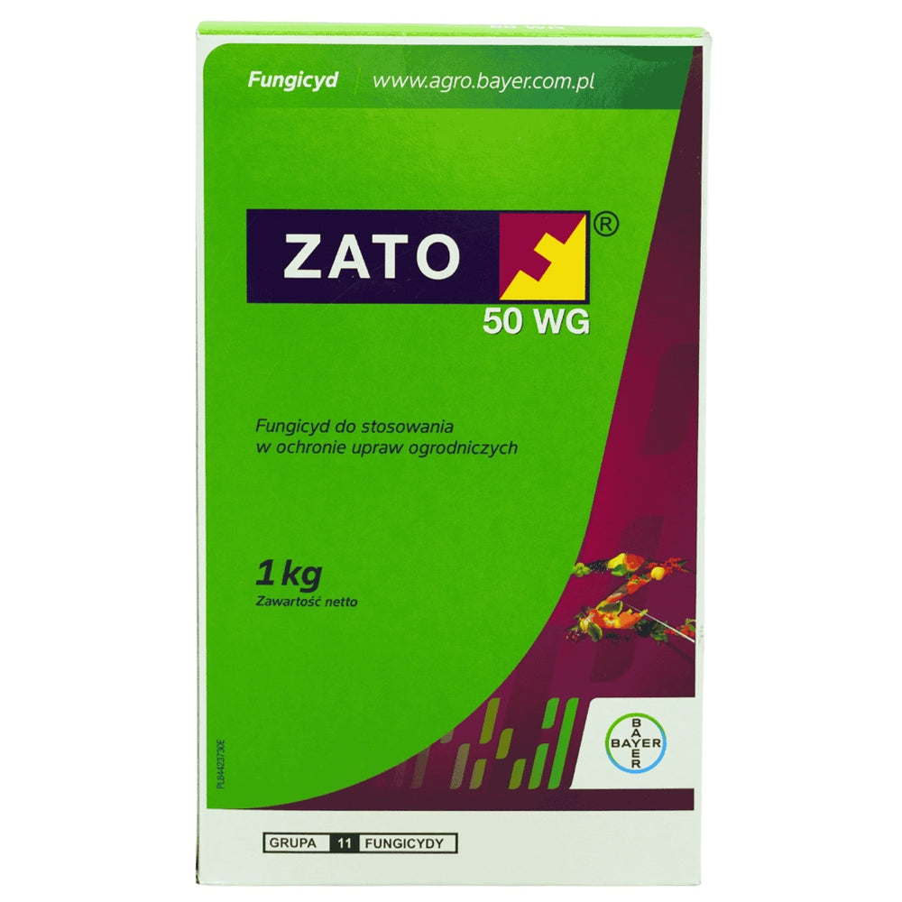 Opakowanie 1 kg fungicydu Zato 50 WG Bayer na białym tle